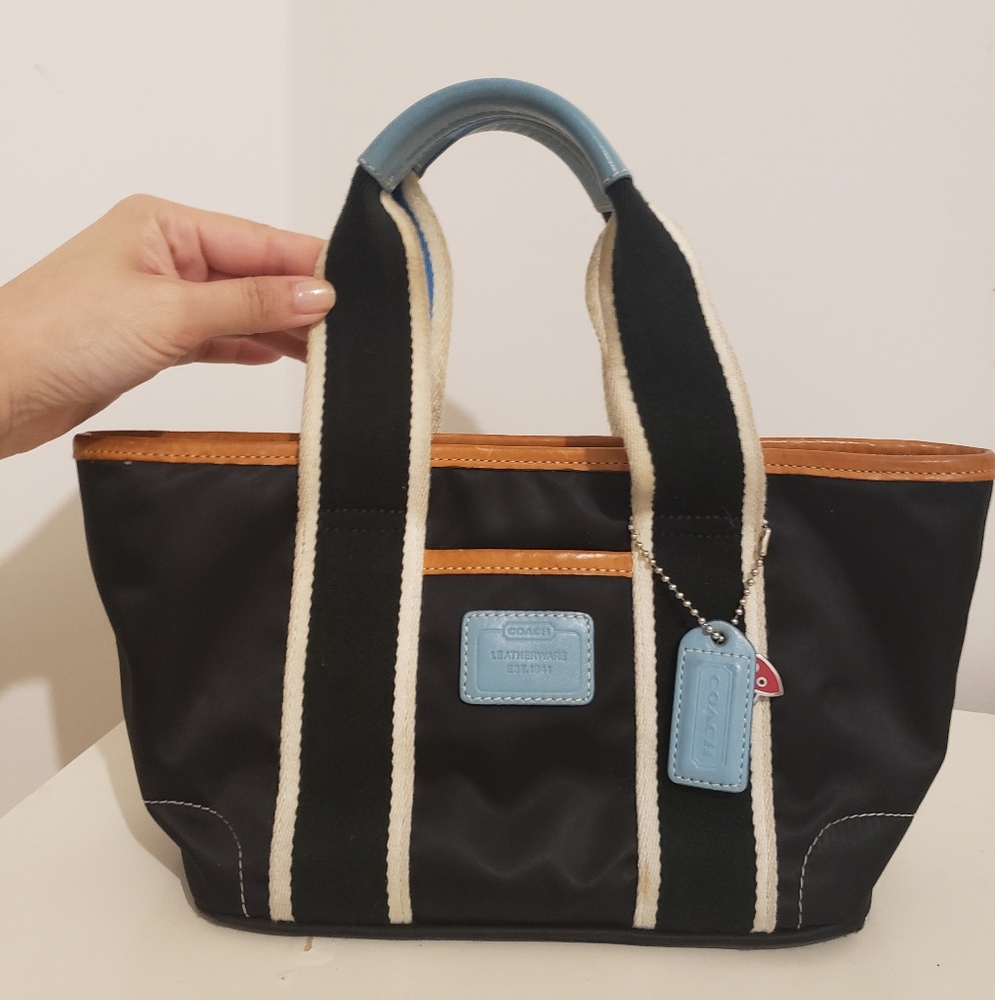 Coach Mini nylon tote - cute style Black and Blue Tote Bag.